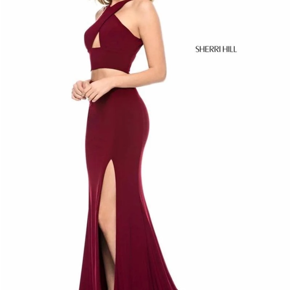 Sherri Hill Wine Backless Gown